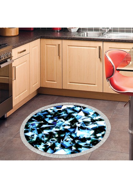 Kaymaz Dijital Mutfak & Salon Halı Star Pamuk Saçaklı Yuvarlak Geometrik E5012 Mavi indirimleri