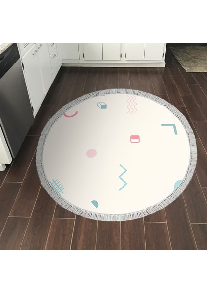 Kaymaz Dijital Mutfak & Salon Halı Yıldız Deri Saçaklı Yuvarlak Geometrik E5015 Beyaz indirimleri