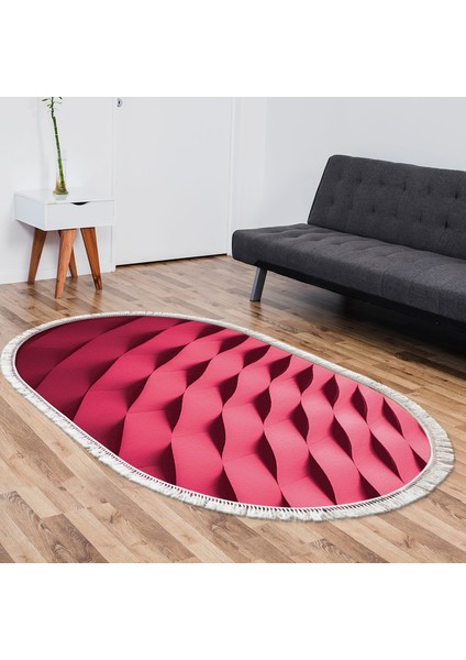 Kaymaz Dijital Mutfak & Salon Halı Yıldız Deri Saçaklı Oval Geometrik E5017 Pudra