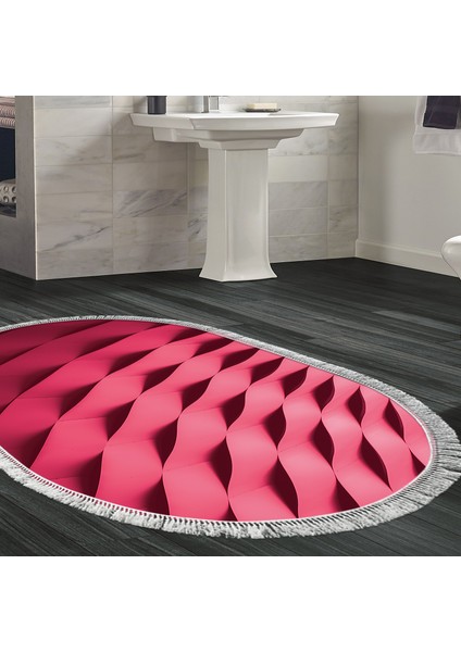 Kaymaz Dijital Mutfak & Salon Halı Yıldız Deri Saçaklı Oval Geometrik E5017 Pudra