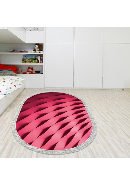 Kaymaz Dijital Mutfak & Salon Halı Yıldız Deri Saçaklı Oval Geometrik E5017 Pudra