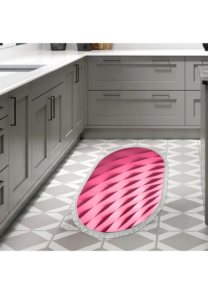 Kaymaz Dijital Mutfak & Salon Halı Yıldız Deri Saçaklı Oval Geometrik E5017 Pudra indirimleri