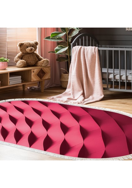 Kaymaz Dijital Mutfak & Salon Halı Yıldız Deri Saçaklı Oval Geometrik E5017 Pudra