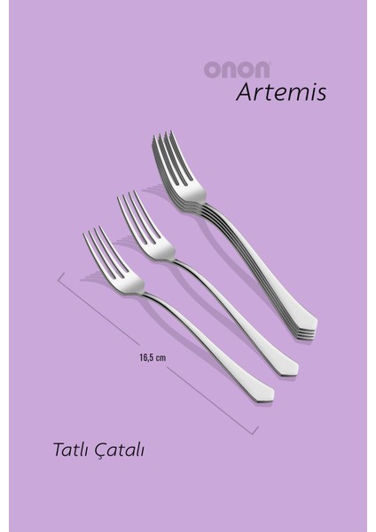 Şık 6'lı 18/10 Gümüş Tatlı Çatal Seti