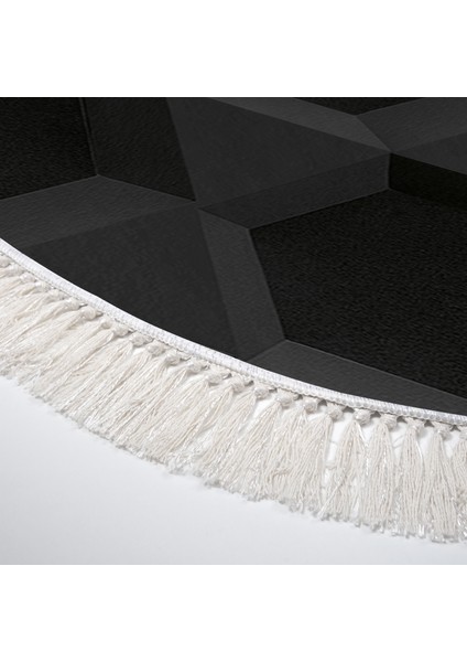 Kaymaz Dijital Mutfak & Salon Halı Trend Saçaklı Oval Geometrik E5016 Siyah modelleri