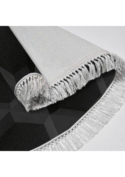 Kaymaz Dijital Mutfak & Salon Halı Trend Saçaklı Oval Geometrik E5016 Siyah fırsatları