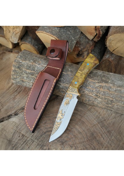 Bushcraft - Koleksiyonluk ve Hediyelik Bıçak 24K Altın Kaplama Kartal Gravür Işlemeli - Kadife Kutulu fiyatları