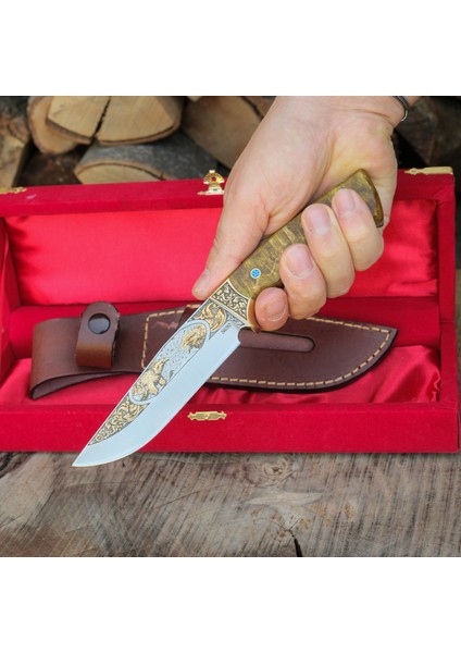 Bushcraft - Koleksiyonluk ve Hediyelik Bıçak 24K Altın Kaplama Kartal Gravür Işlemeli - Kadife Kutulu modelleri