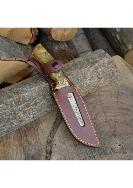 Bushcraft - Koleksiyonluk ve Hediyelik Bıçak 24K Altın Kaplama Kartal Gravür Işlemeli - Kadife Kutulu fırsatları