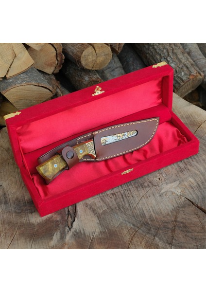Bushcraft - Koleksiyonluk ve Hediyelik Bıçak 24K Altın Kaplama Kartal Gravür Işlemeli - Kadife Kutulu indirimleri