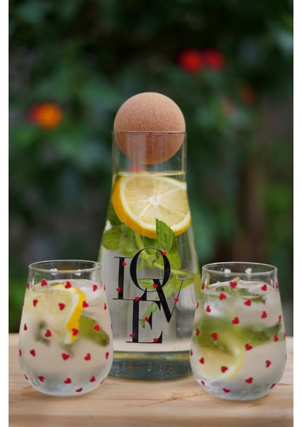 Caga Pinterest Love ve Kalp Desenli 2 Parça Bardak ve Borosilikat Cam Sürahi (900 Ml) Takım Seti fiyatları