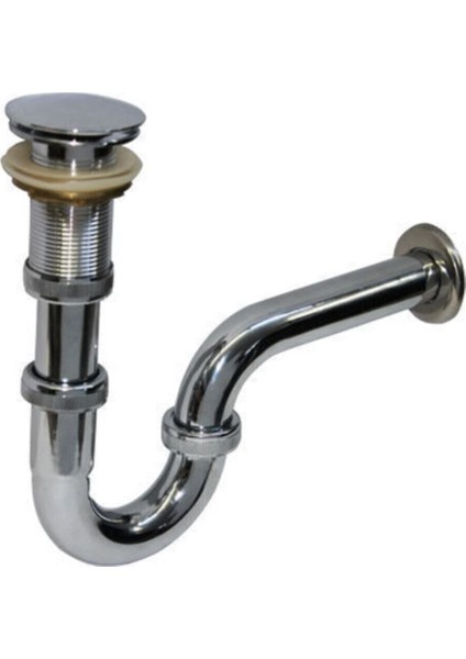 Krom Lavabo Sifonu Krom Lavabo Gideri Pop-Up Ø32 mm U Borulu - Pirinç Malzemel Kaliteli Lüks