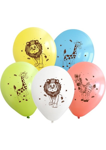 Safari Hayvan Temalı Baskılı Balon 12 Inc 25'li