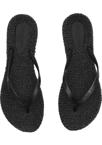 Black Cheerful02 - Siyah Düz Parmak Arası Terlik