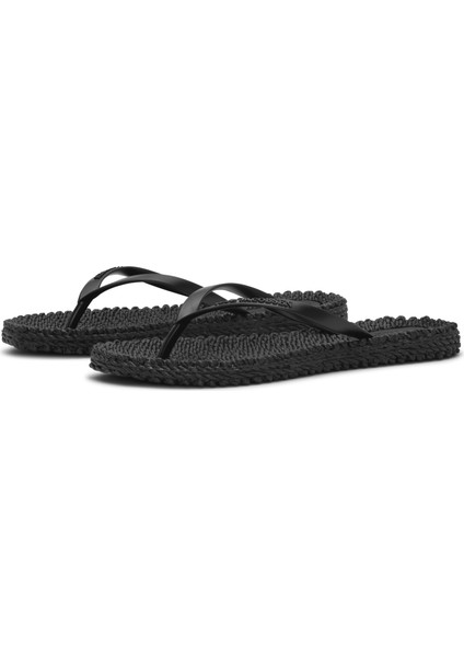 Black Cheerful02 - Siyah Düz Parmak Arası Terlik modelleri