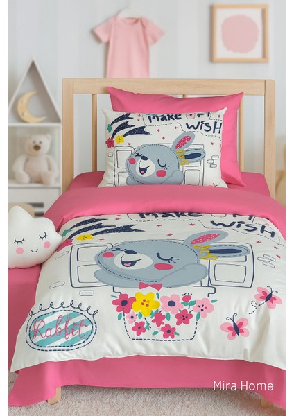 Dijital Baskılı 3D Pamuklu Yenidoğan Bebek Nevresim Takımı Wish Rabbit