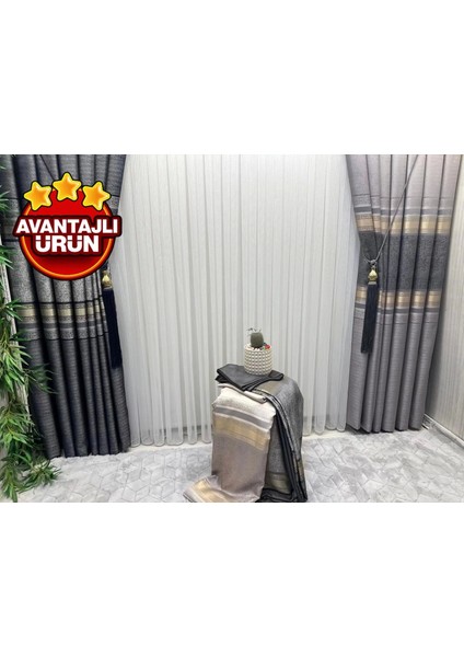 Nivemeshome Şimal Gümüş Detaylı 1/3 Sık Pileli Tül Perde Apm