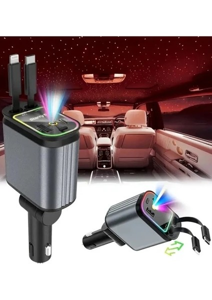 Acc-01 66W 3.4A, 4in1 Geri Çekilebilir Kablolu Yıldız Tavan, Rgb A+C Portlu Araç Içi Şarj modelleri