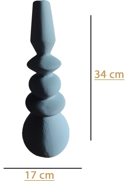 Mat Gri Seramik Vazo 34X17 cm | Bohem Dekoratif Modern Vazo