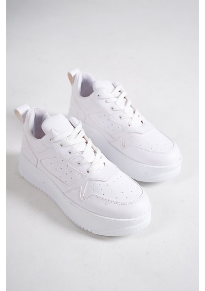 Alına Bağcıklı Ortopedik Taban Kadın Sneaker Günlük Ayakkabı Bt Kırık Beyaz