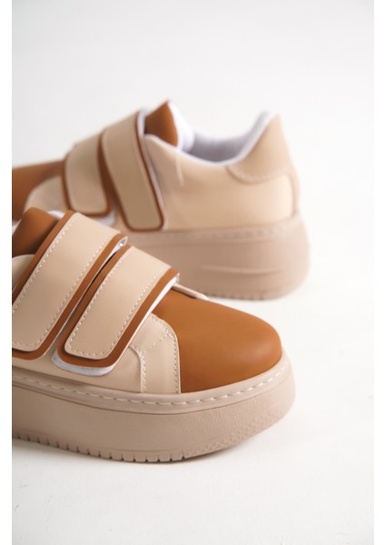 Venedık Bağcıksız Cırtlı 2 Bantlı Ortopedik Taban Kadın Sneaker Günlük Ayakkabı Tt Ten/kahve fiyatları