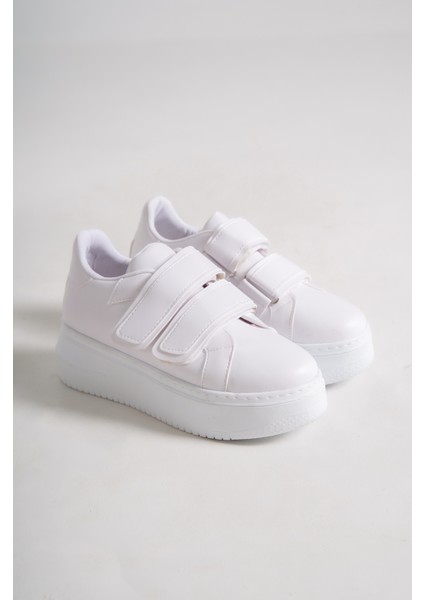 Venedık Bağcıksız Cırtlı 2 Bantlı Ortopedik Taban Kadın Sneaker Günlük Ayakkabı Bt Beyaz