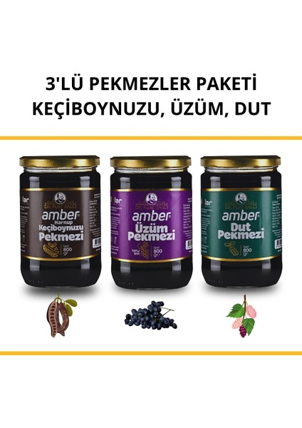 Dr. Fuat Balcı Amber 3'lü Pekmezler Paketi Keçiboynuzu 800GR, Üzüm 800GR, Dut 800GR