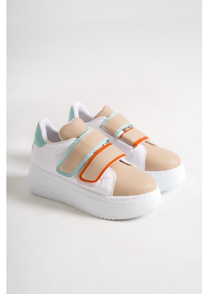 Venedık Bağcıksız Cırtlı 2 Bantlı Ortopedik Taban Kadın Sneaker Günlük Ayakkabı Bt Beyaz/ten/mavi