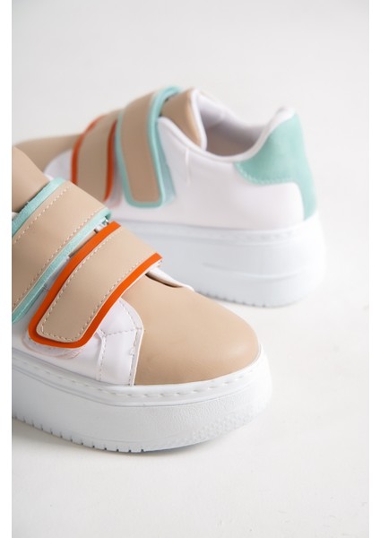 Venedık Bağcıksız Cırtlı 2 Bantlı Ortopedik Taban Kadın Sneaker Günlük Ayakkabı Bt Beyaz/ten/mavi fiyatları