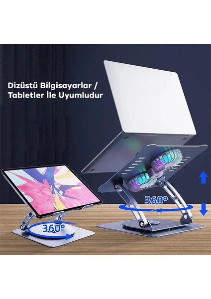Ally T619G 360° Dönebilen Alüminyum Alaşım Soğutucu Masaüstü Laptop Standı- - NEONX8578-12