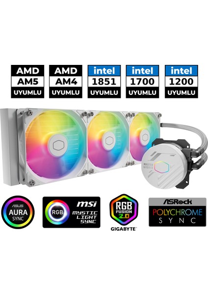 Masterliquid 360L Core ARGB White Beyaz 360MM Sıvı Soğutma İşlemci Sıvı Soğutucu