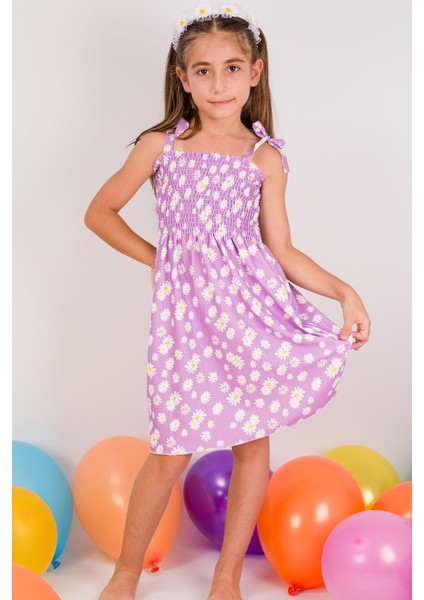 Kız Çocuk Askılı Elbise Çiçek Desenli B35