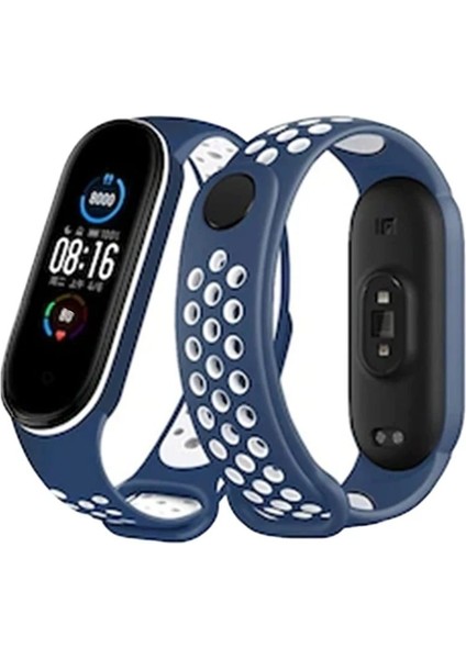 Xiaomi Mi Band 6 Spor Delikli Kordon - Lacivert-Beyaz - NEONX6985-2112