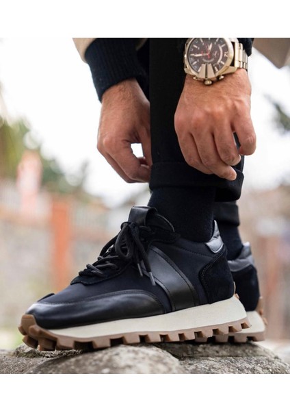 Sarasota Model Gerçek Deri El Yapımı Erkek Siyah Sneaker Ayakkabı - Erkek Spor Ayakkabı