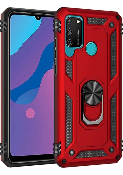 Huawei Y6P Kılıf Sofya Yüzüklü Silikon Kapak - Kırmızı - NEONX9827-2909