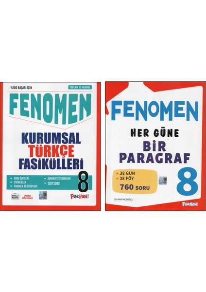 Fenomen 8.sınıf Türkçe Kurumsal Fasiküller +Fenomen Her Güne Bir Paragraf (2 Kitap)