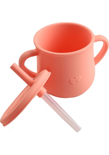 Silikon Beslenme Seti Vakumlu Mama Tabağı, Kase, Önlük, Çatal-kaşık, Bardak / Pembe