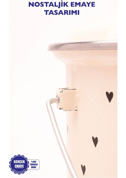 Kalp Desenli Emaye Bakraç, 20CM, 3l, Tüm Ocaklarla Uyumlu, Şık ve Dayanıklı modelleri