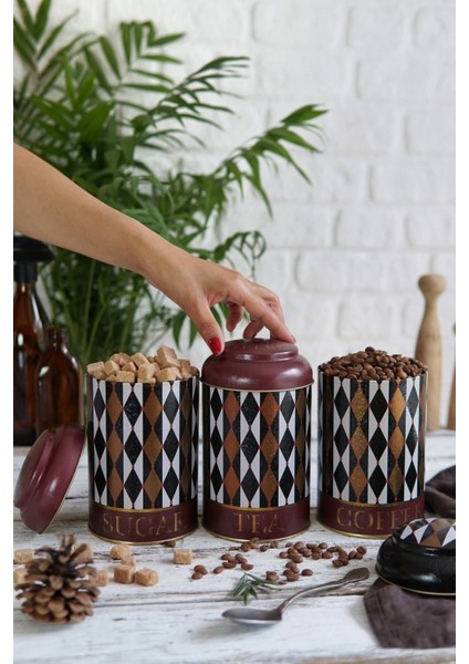 3'lü Metal Saklama Kabı Seti, 10.5 Cm, Renkli, Erzak ve Kavanoz Takımı