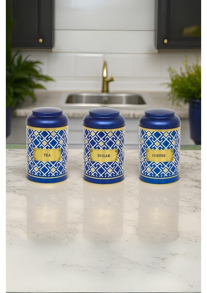 3'lü Silindir Saklama Kabı Seti, Ø105, Turkish Blue, EFB04H1