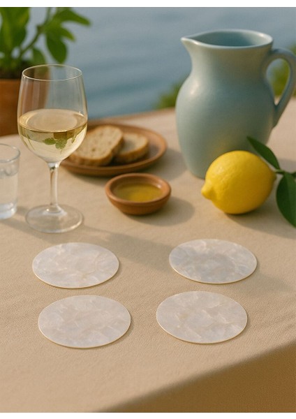 Sedefli Bardak Altlığı 4'lü Set Naturel 10 cm