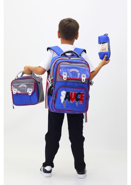 Sauce 3'lü Okul Çanta Seti Sırt Çantası Beslenme Çantası Kalemlik Ilkokul Peluş Oyuncak Hediyeli fırsatları