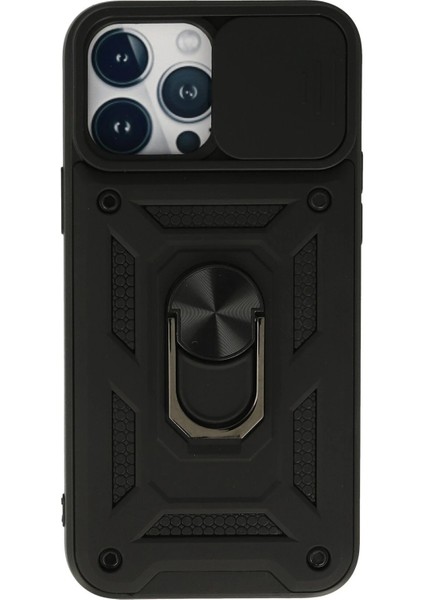 iPhone 13 Pro Kılıf Pars Lens Yüzüklü Silikon - Siyah - NEONX5427-4746