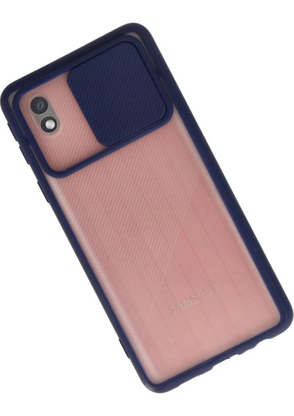 Samsung Galaxy A01 Core Kılıf Palm Buzlu Kamera Sürgülü Silikon - Lacivert - NEONX9178-5675