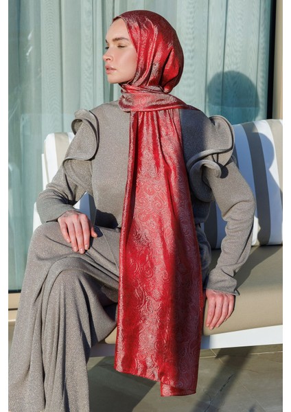 Moren Desen Shine Line Şal Bordo-Mint Yeşili