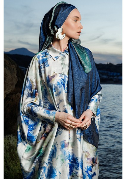 Moren Desen Shine Line Şal Siyah-Indigo