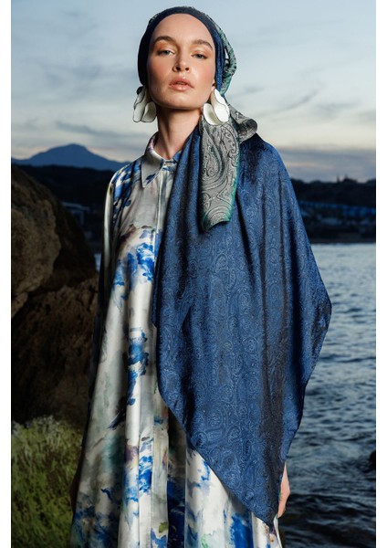 Moren Desen Shine Line Şal Siyah-Indigo fiyatları