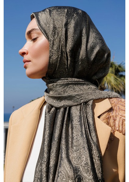 Moren Desen Shine Line Şal Siyah-Bej