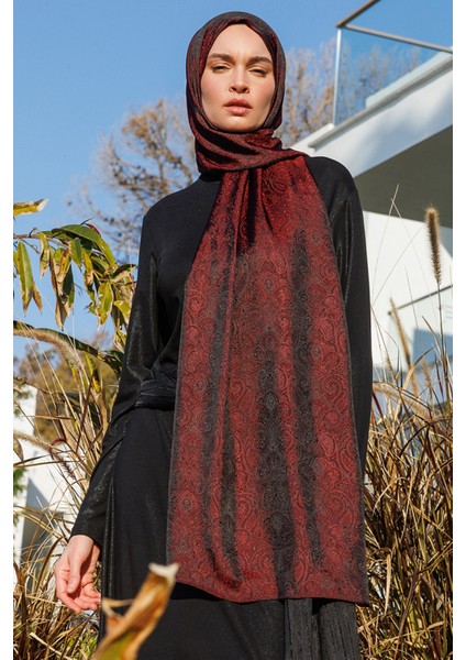 Moren Desen Shine Line Şal Siyah-Bordo