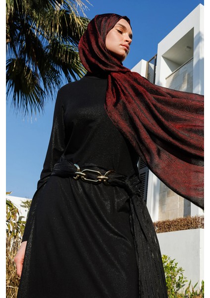 Moren Desen Shine Line Şal Siyah-Bordo modelleri